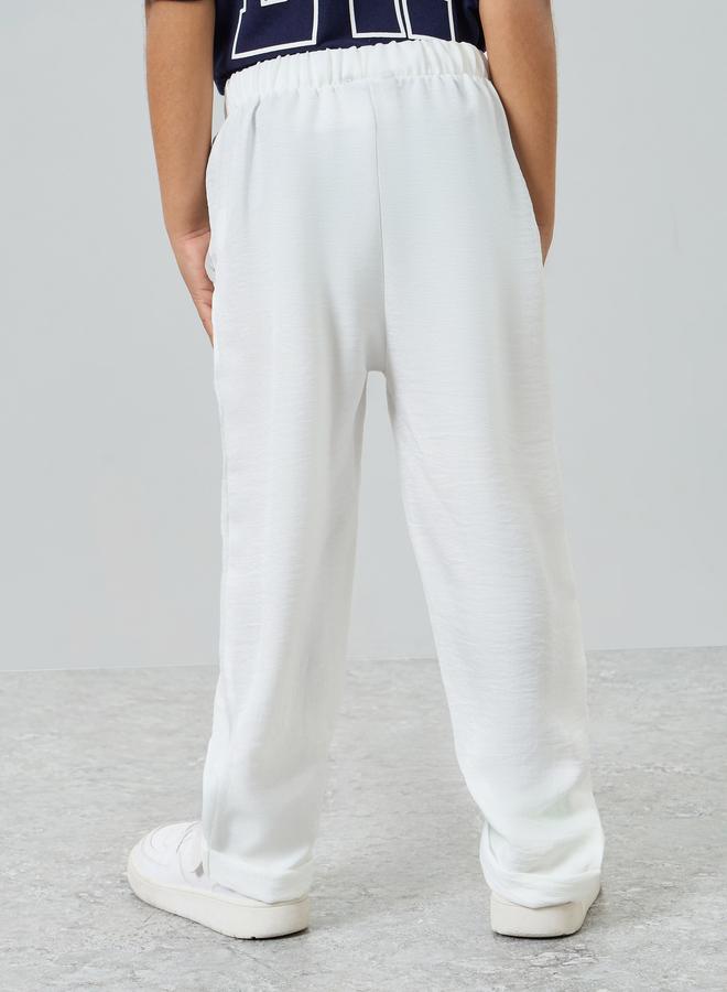 Styli Kids Off-White Solid Woven Pants With Drawcord - Image 3